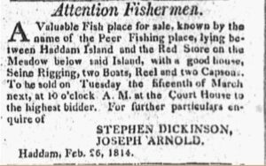 Peer Fishing place, Haddam Island. Middlesex Gazette, March 10, 1814. image: America’s Historical Newspapers.